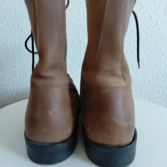 VTG Silver Rebel Brown Leather Lace-Up Boots Fringe Equestrian - Picture 5 of 14